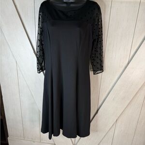 Talbots Black Dress with Sheer Polka Dot Sleeves